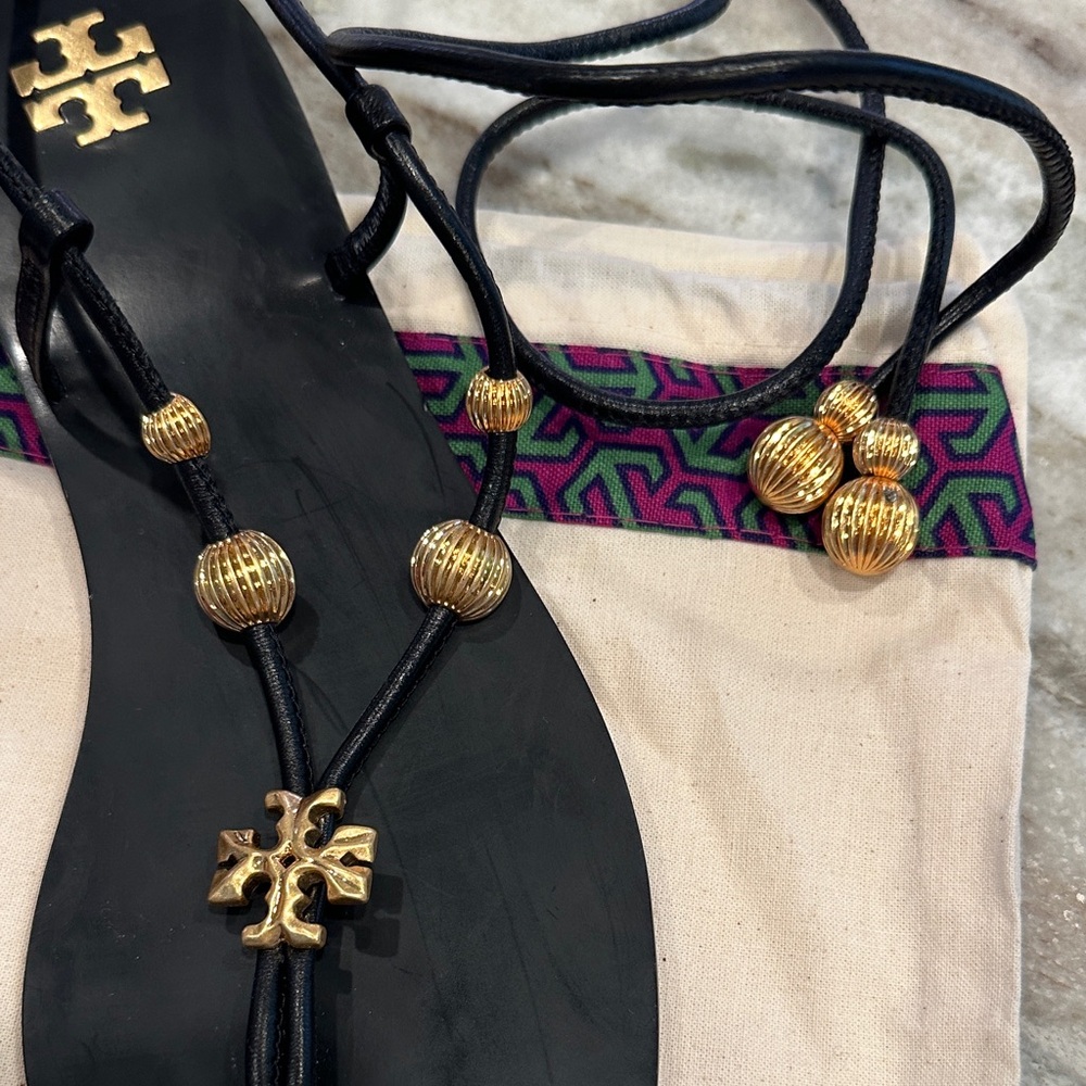 NWOB Tory Burch Capri Lace‑Up Sandals – Perfect Black – Size 8 – With Dust Bag - Picture 8 of 13